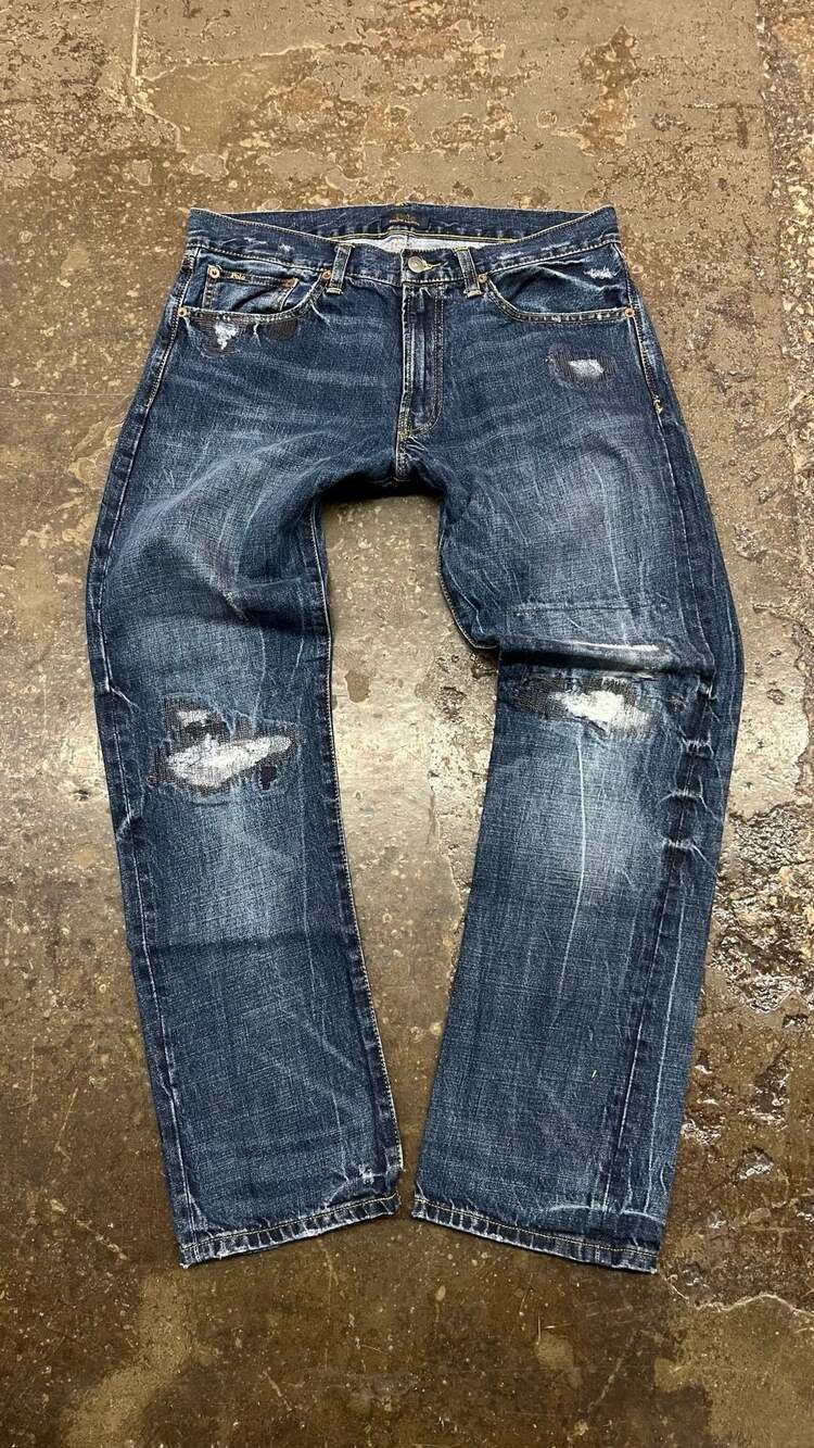 Polo Ralph Lauren Varick Slim Straight Jeans Size 34x32 Distressed Denim